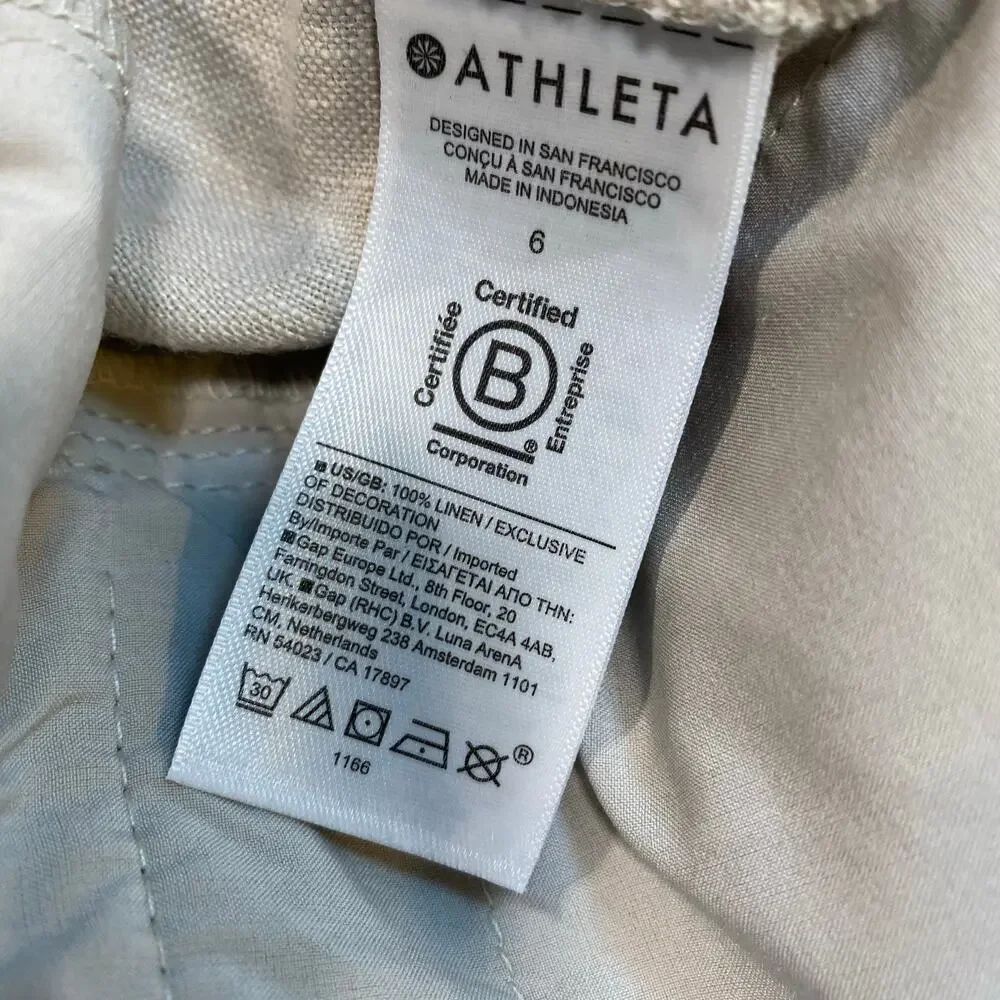 Athleta Voyager Womens 6 100% Linen Pants Beige Ankle Vacation Coastal Buckle - Picture 5 of 8